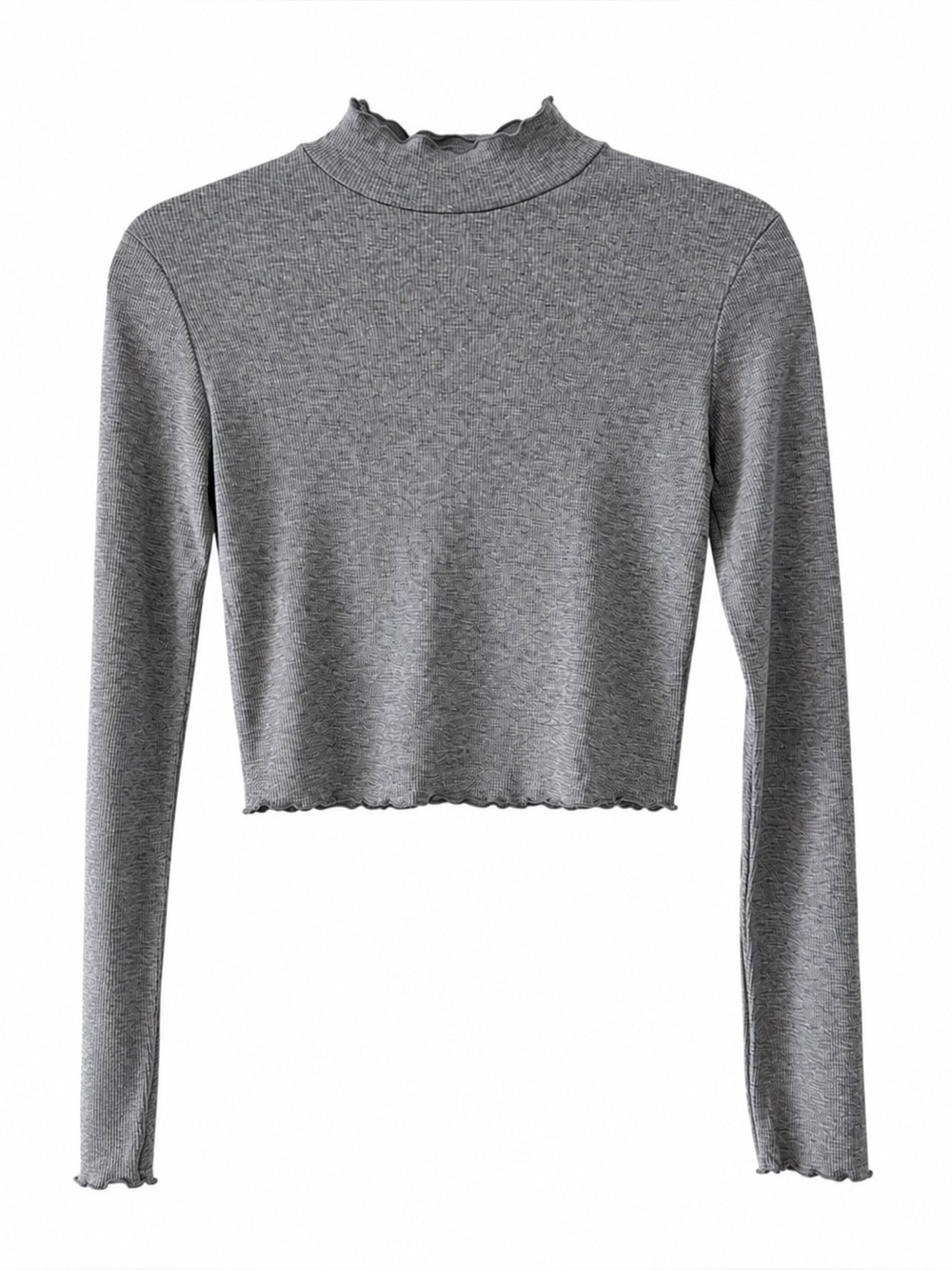 Ardene Heather Grey Mock Neck Lettuce Edge Crop Top S